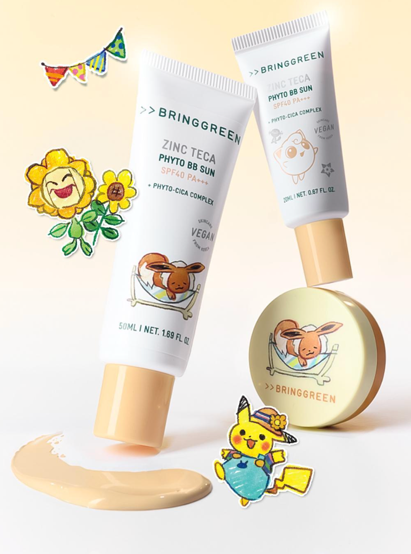 50ml+20ml|BRINGGREEN x Pokemon 🌿 TECA強效舒緩BB防曬霜☀️防曬+修飾+修復