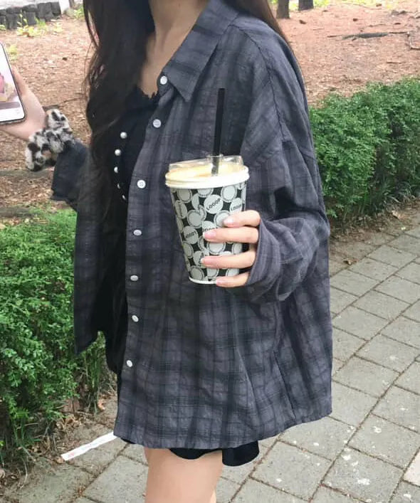 muahmuah 💖 寬鬆格紋長袖襯衫