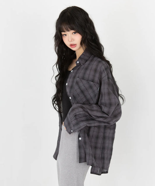 muahmuah 💖 寬鬆格紋長袖襯衫
