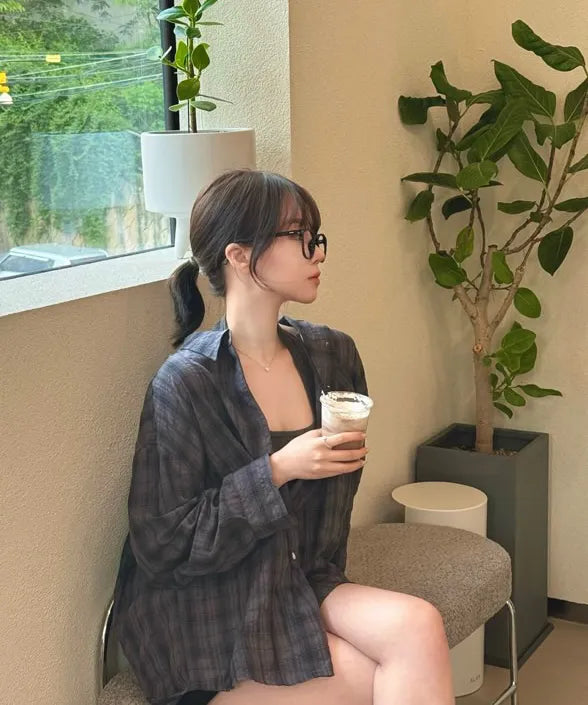 muahmuah 💖 寬鬆格紋長袖襯衫