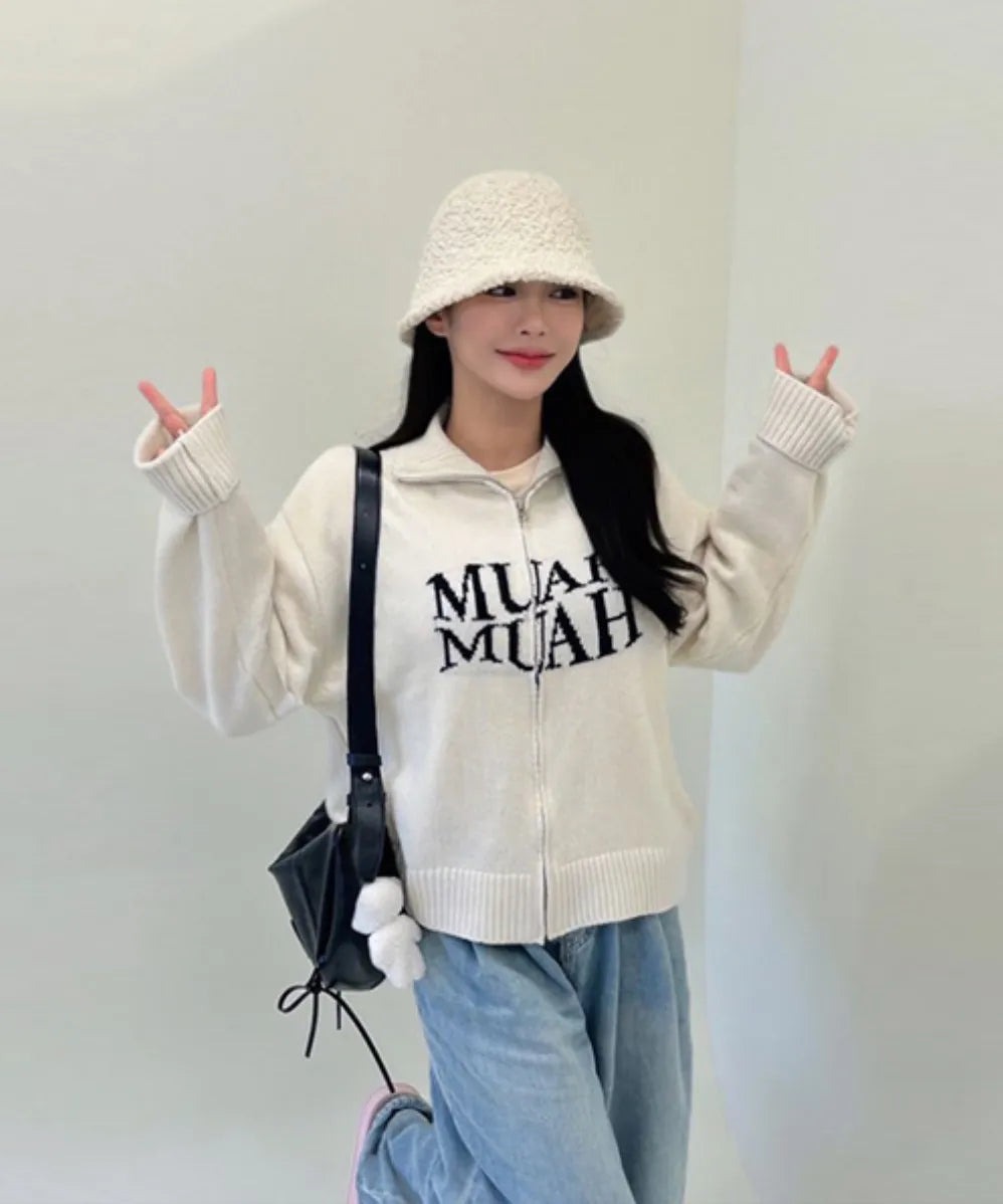 muahmuah 💖 提花針織拉鍊開襟外套