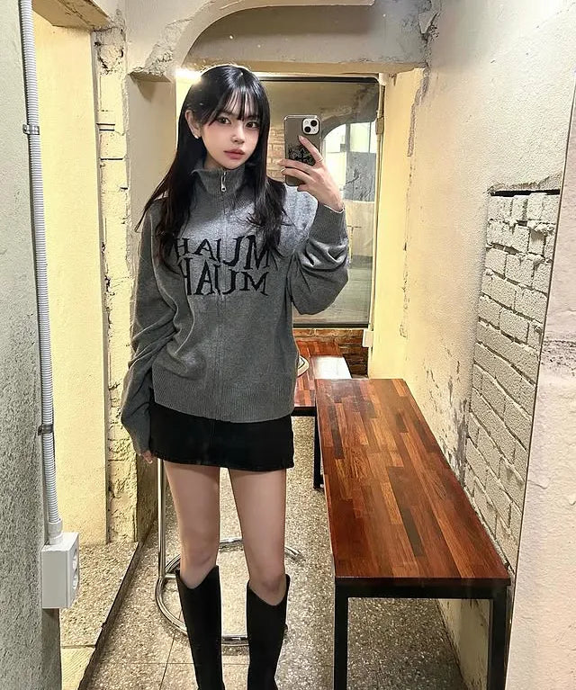 muahmuah 💖 提花針織拉鍊開襟外套