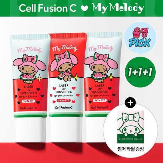 3支套裝+送melody毛巾｜Cell Fusion C x Sanrio 🌟 皇牌低敏日常防曬霜