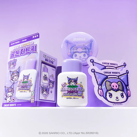 送撲撲+瀏海貼｜CHASIN’ RABBITS x Sanrio 🐰💜 全方位柔焦紫色飾底隔離霜