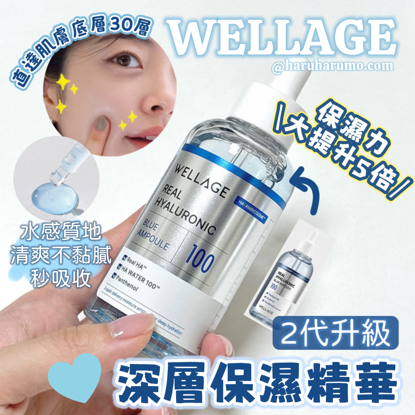 210ml套裝+20ml面霜+10ml防曬｜Wellage 💙100%純透明質酸保濕精華\保濕力5倍/ 2代升級