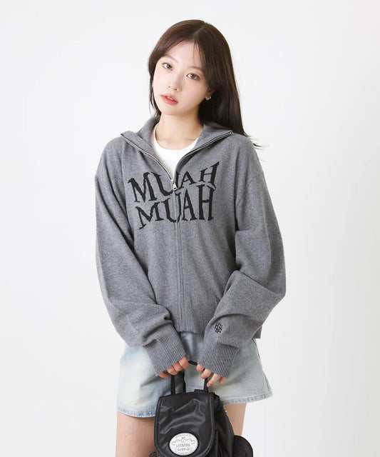 muahmuah 💖 提花針織拉鍊開襟外套